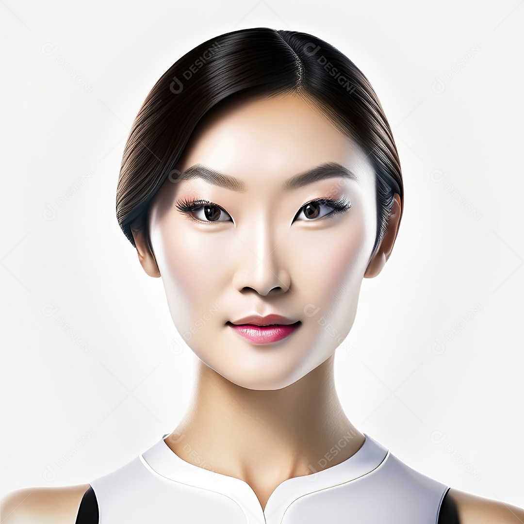 Retrato de uma mulher asiática em uma malha detalhada