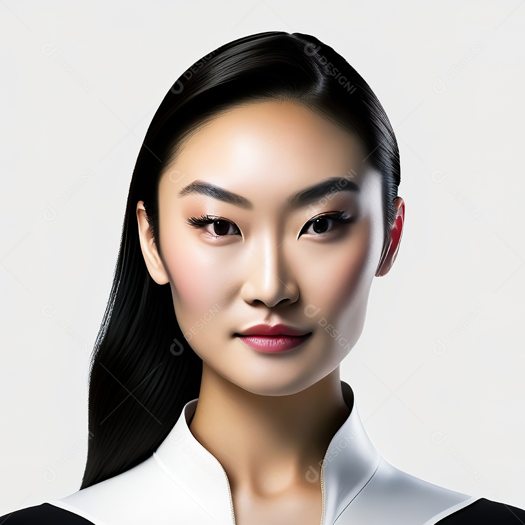 Retrato de uma mulher asiática em uma malha detalhada