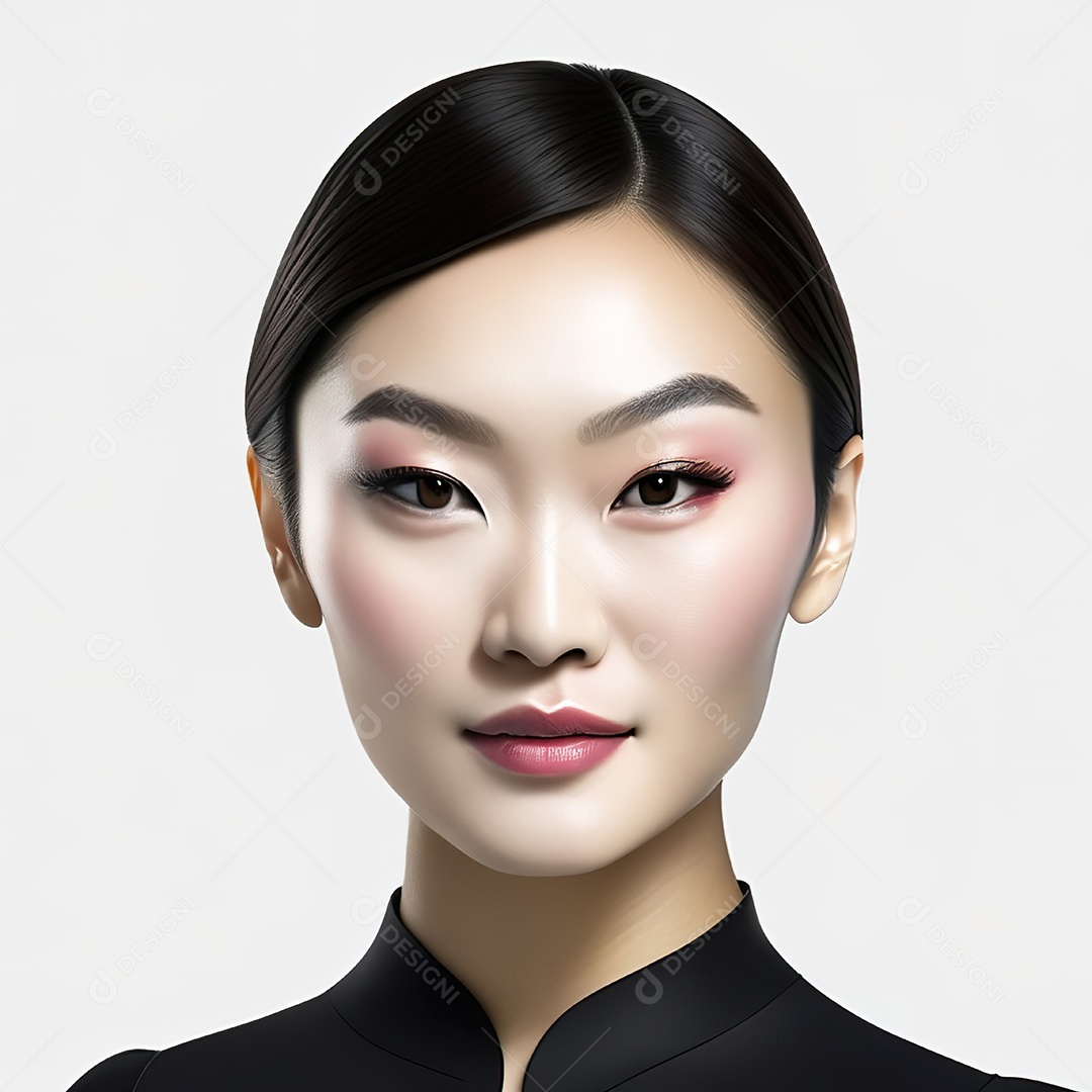 Retrato de uma mulher asiática em uma malha detalhada