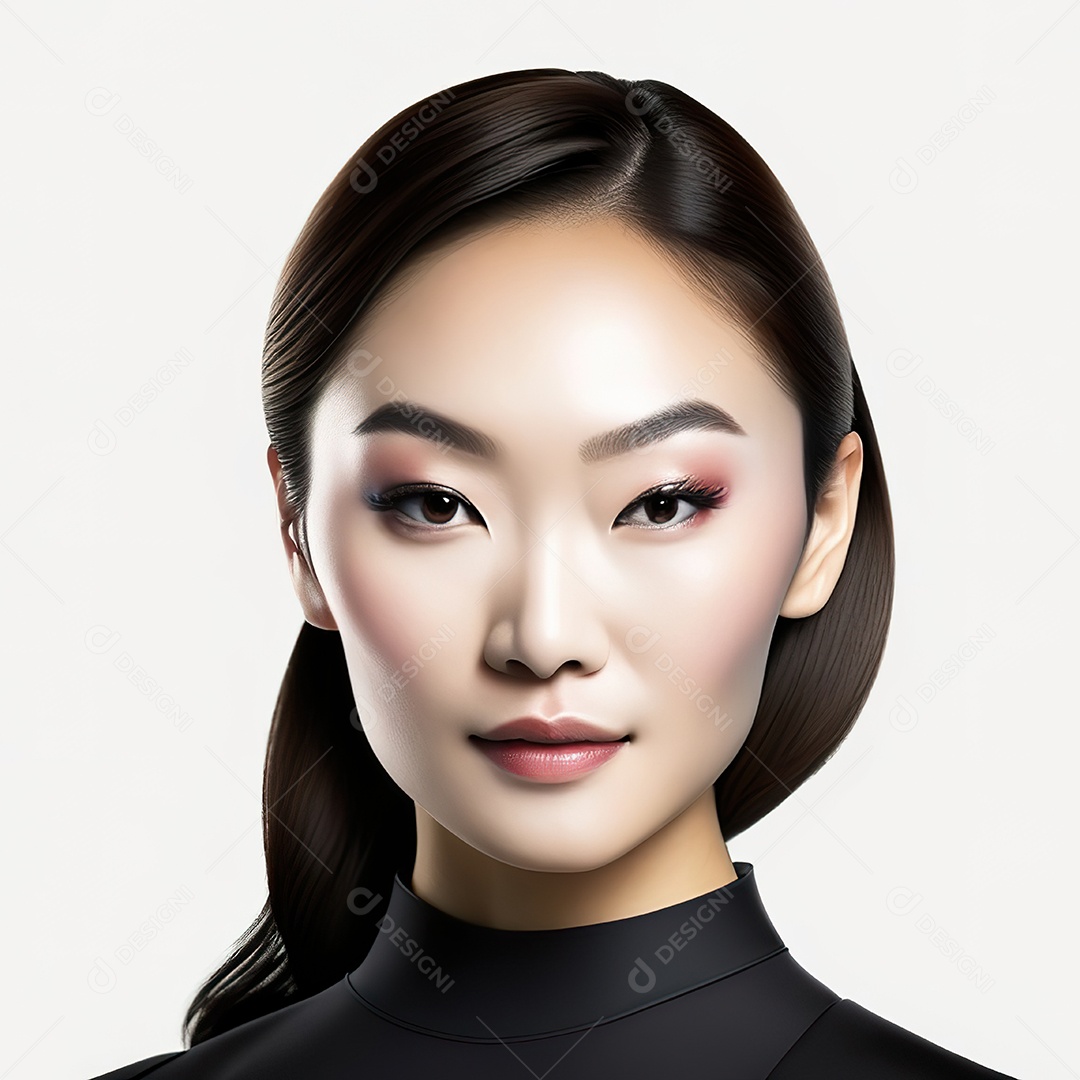 Retrato de uma mulher asiática em uma malha detalhad