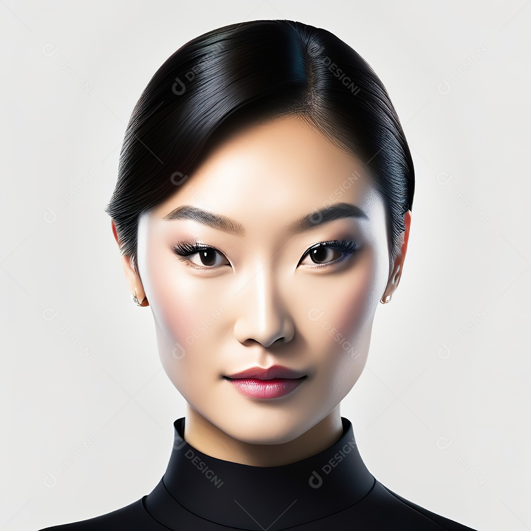 Retrato de uma mulher asiática em uma malha detalhada