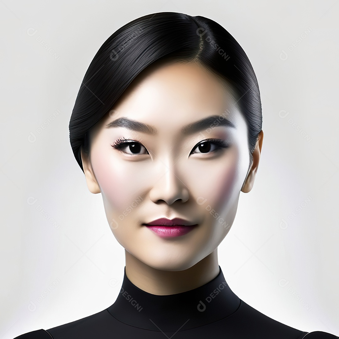 Retrato de uma mulher asiática em uma malha detalhada