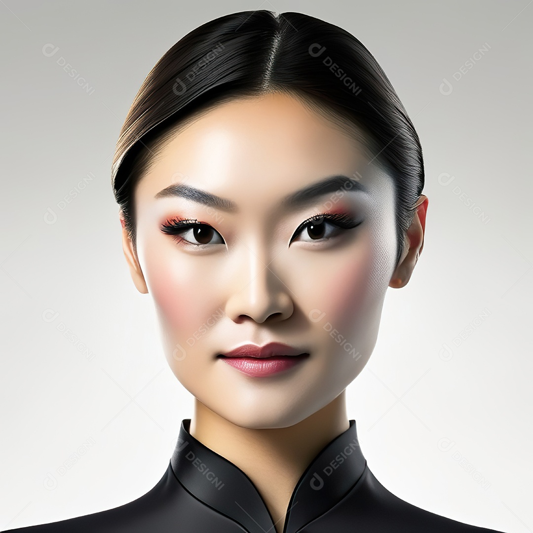 Retrato de uma mulher asiática em uma malha detalhada