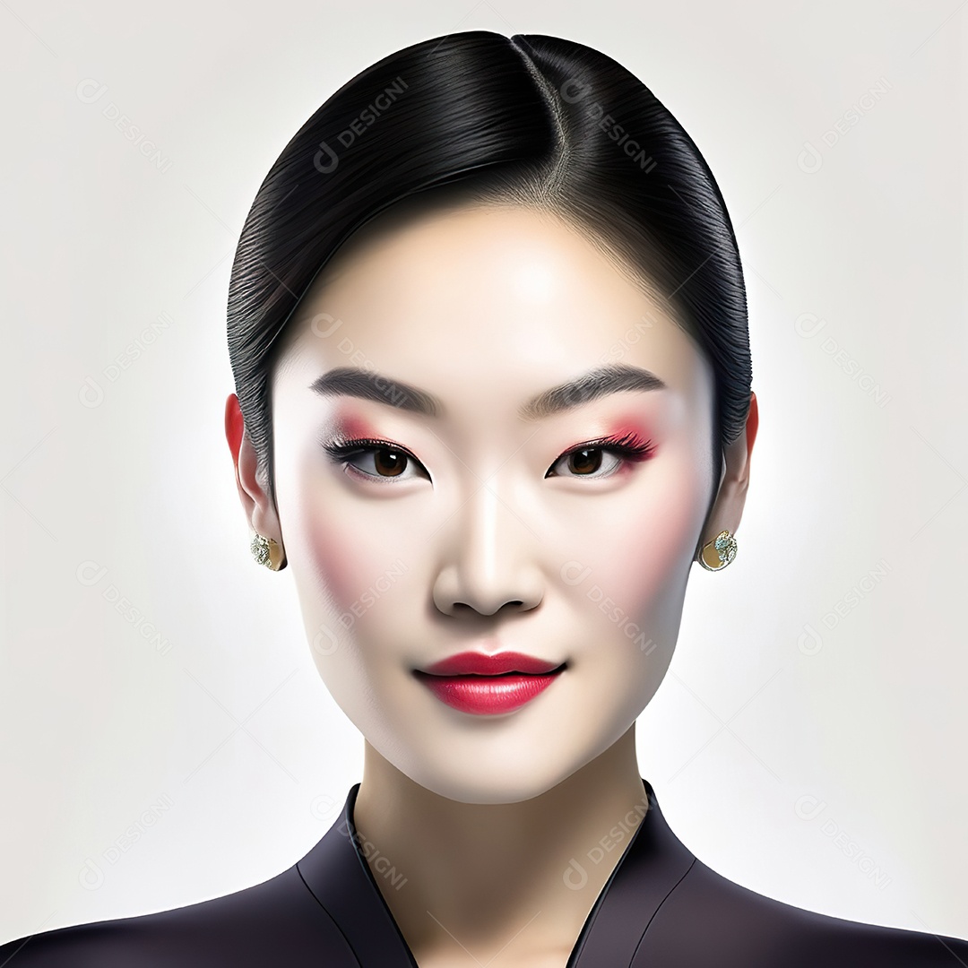 Retrato de uma mulher asiática em uma malha detalhada