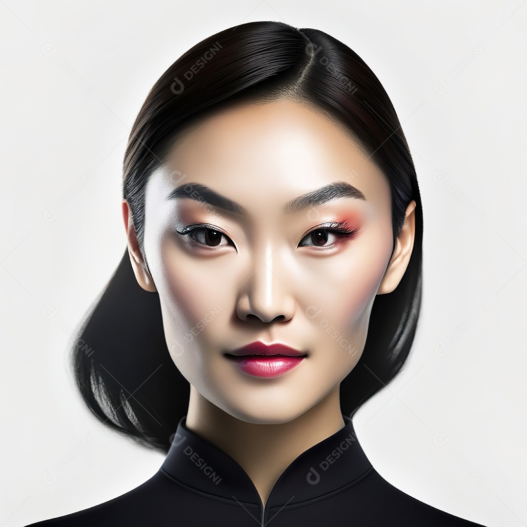 Retrato de uma mulher asiática em uma malha detalhada