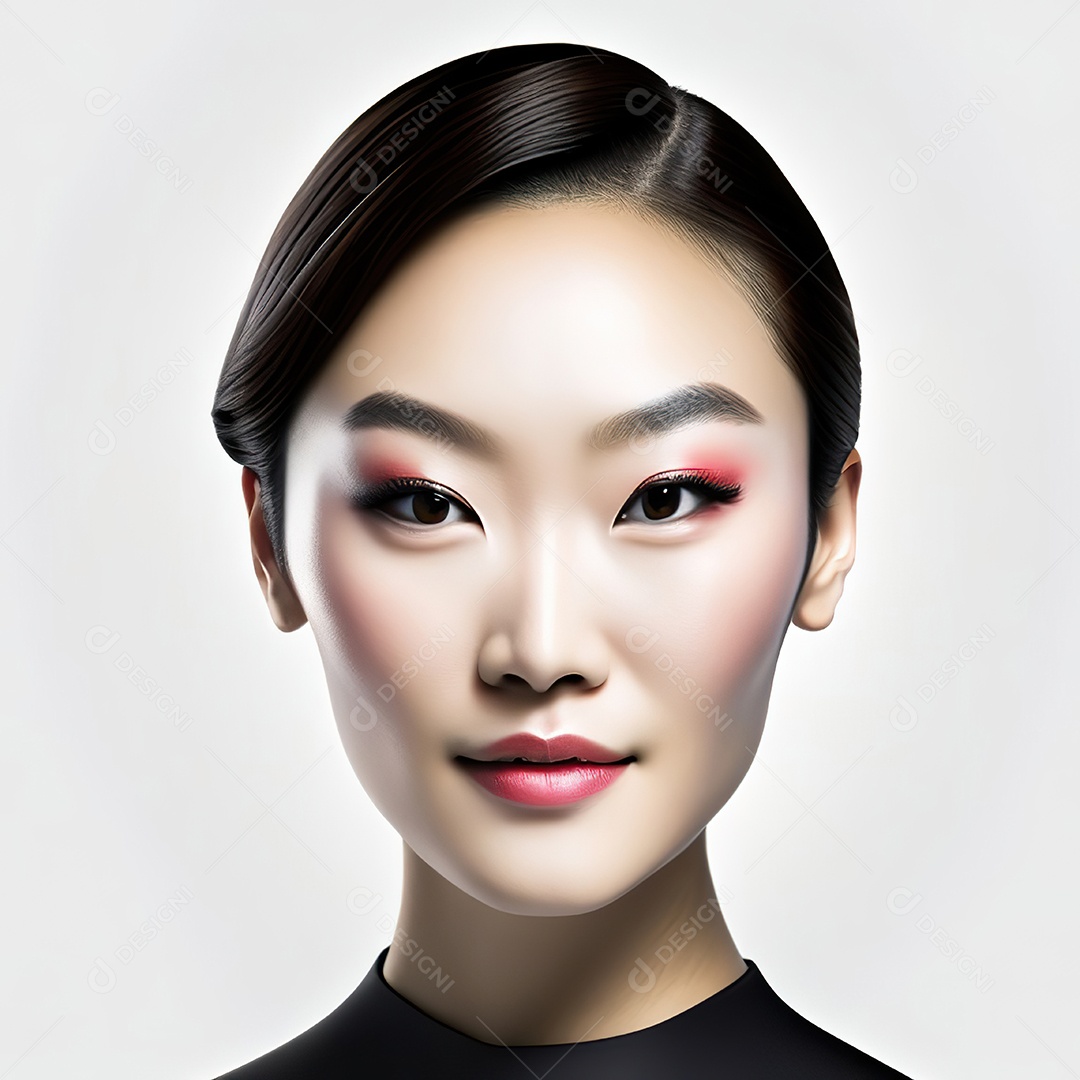 Retrato de uma mulher asiática em uma malha detalhada