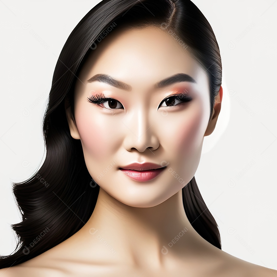 Retrato de uma mulher asiática em uma malha detalhada