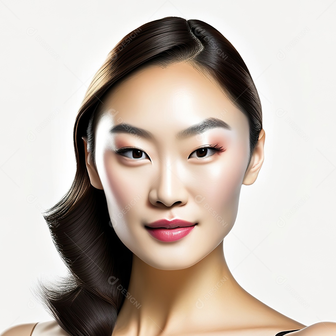 Retrato  de uma mulher asiática em uma malha detalhada