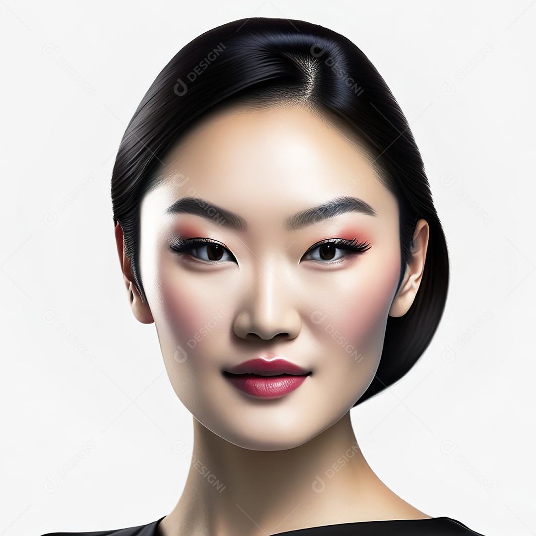 Retrato  de uma mulher asiática em uma malha detalhada