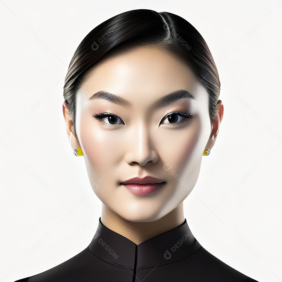 Retrato  de uma mulher asiática em uma malha detalhada