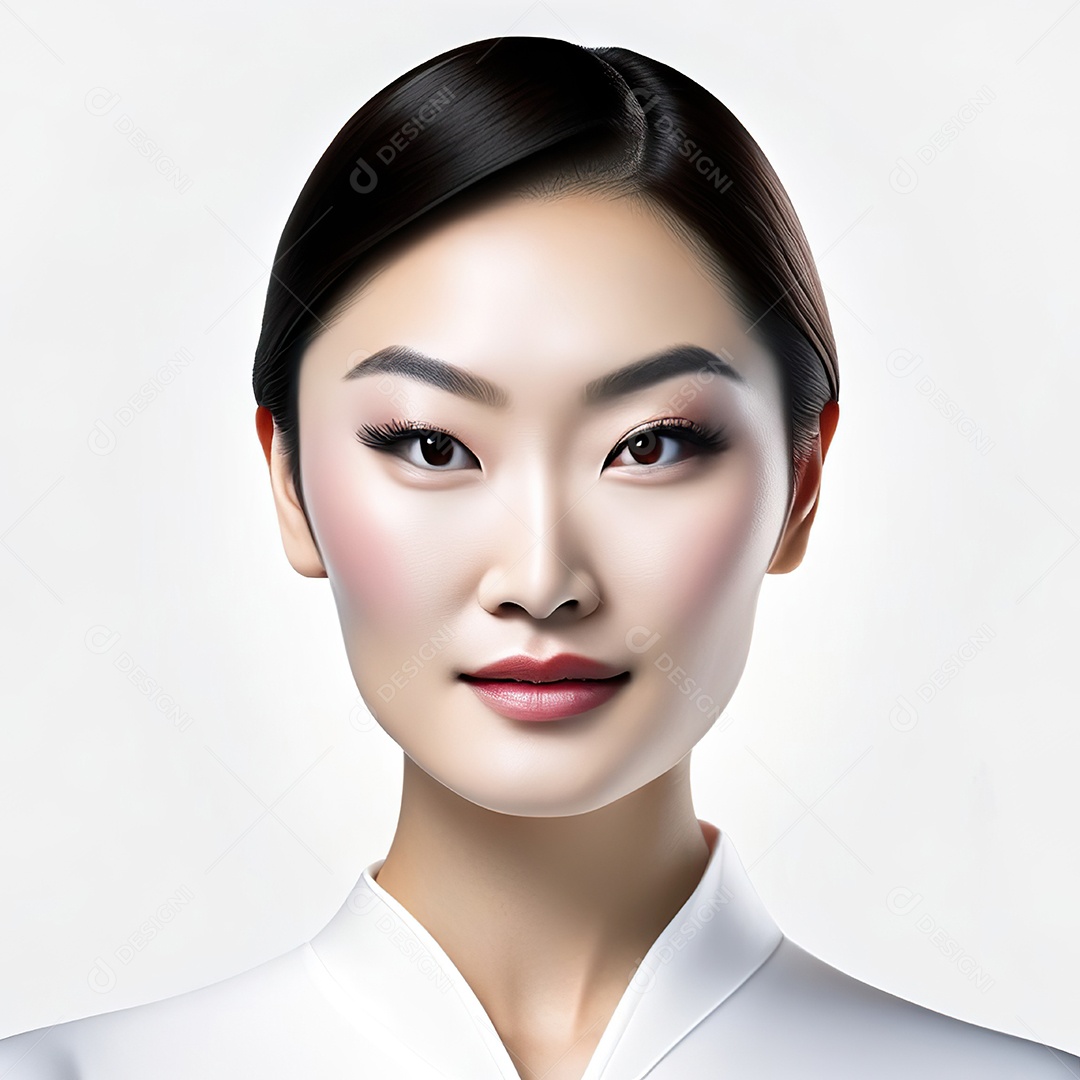 Retrato  de uma mulher asiática em uma malha detalhada