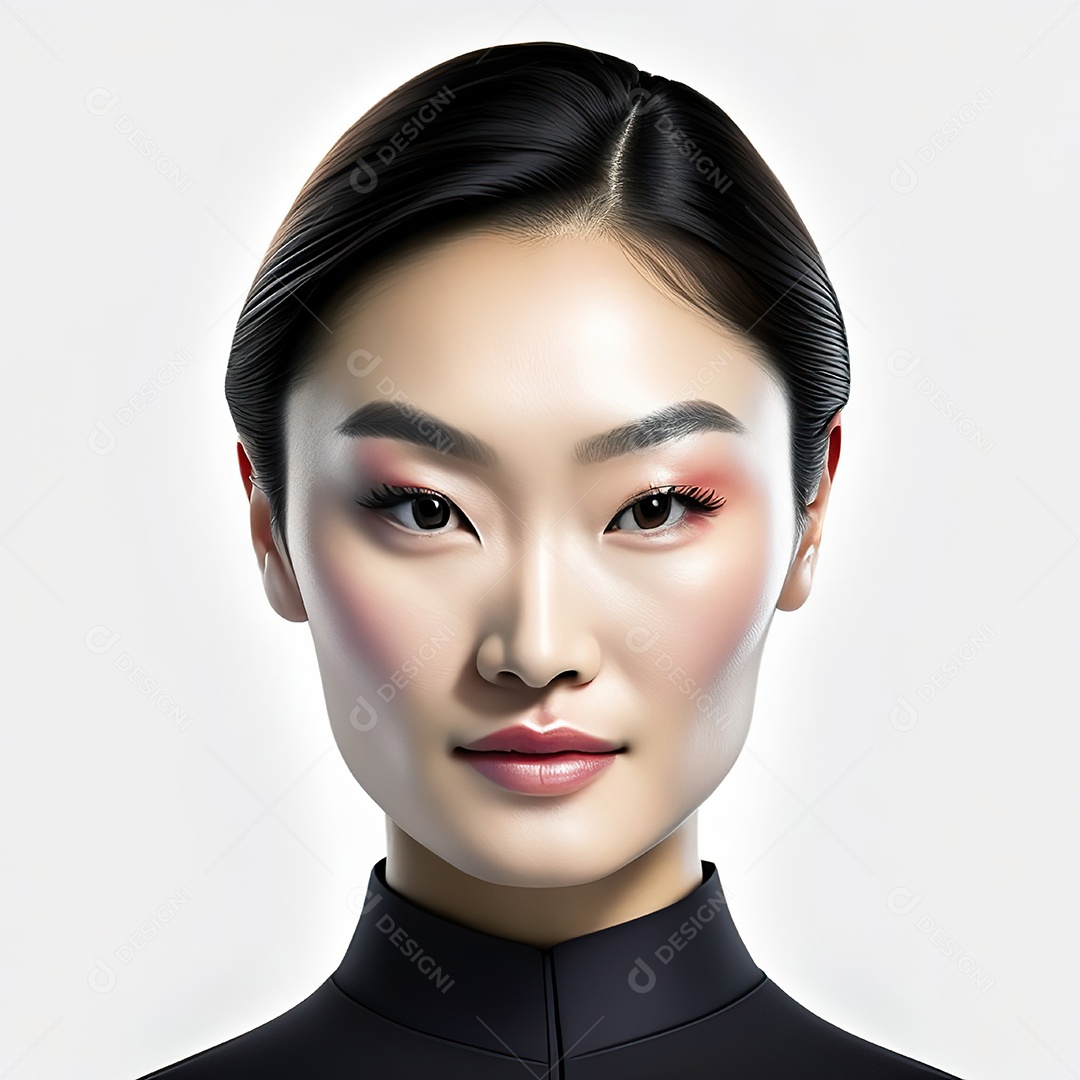 Retrato de uma mulher asiática em uma malha detalhada