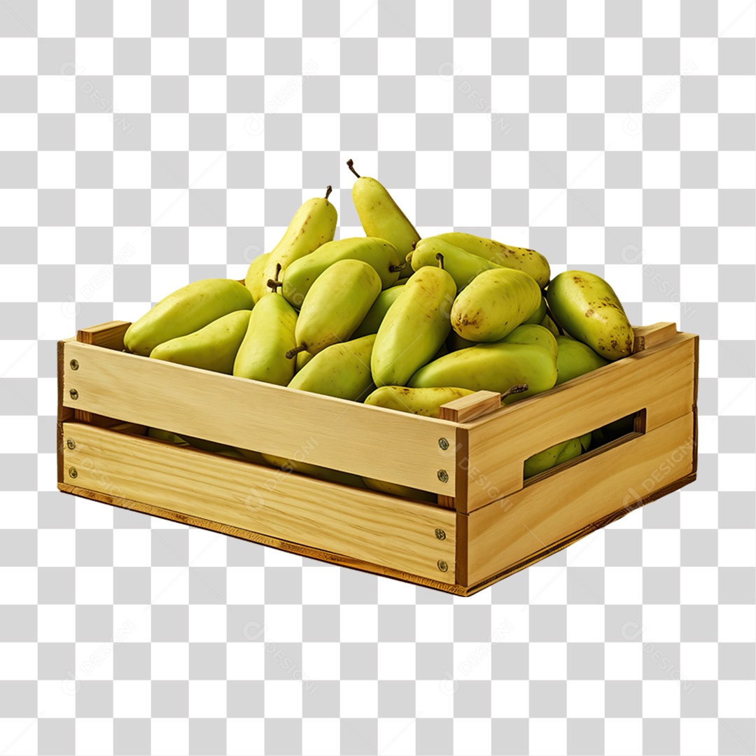 Caixa de Madeira com Verduras Frutas e Legumes PNG Transparente