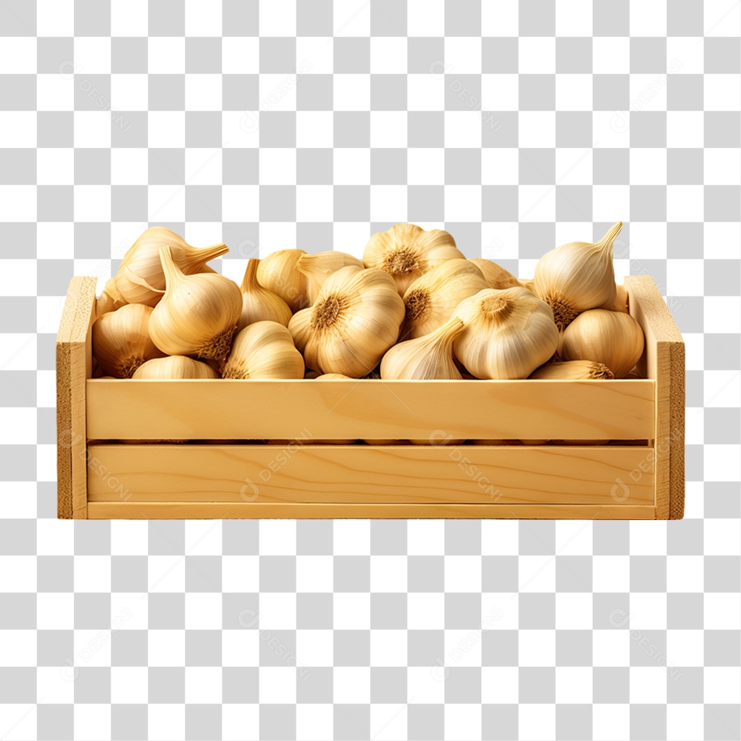 Caixa de Madeira com Verduras Frutas e Legumes PNG Transparente