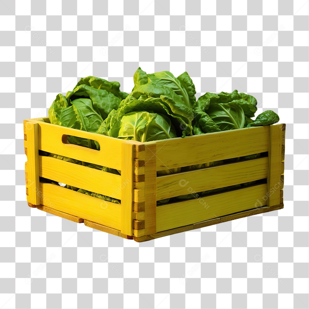 Caixa de Madeira com Verduras Frutas e Legumes PNG Transparente