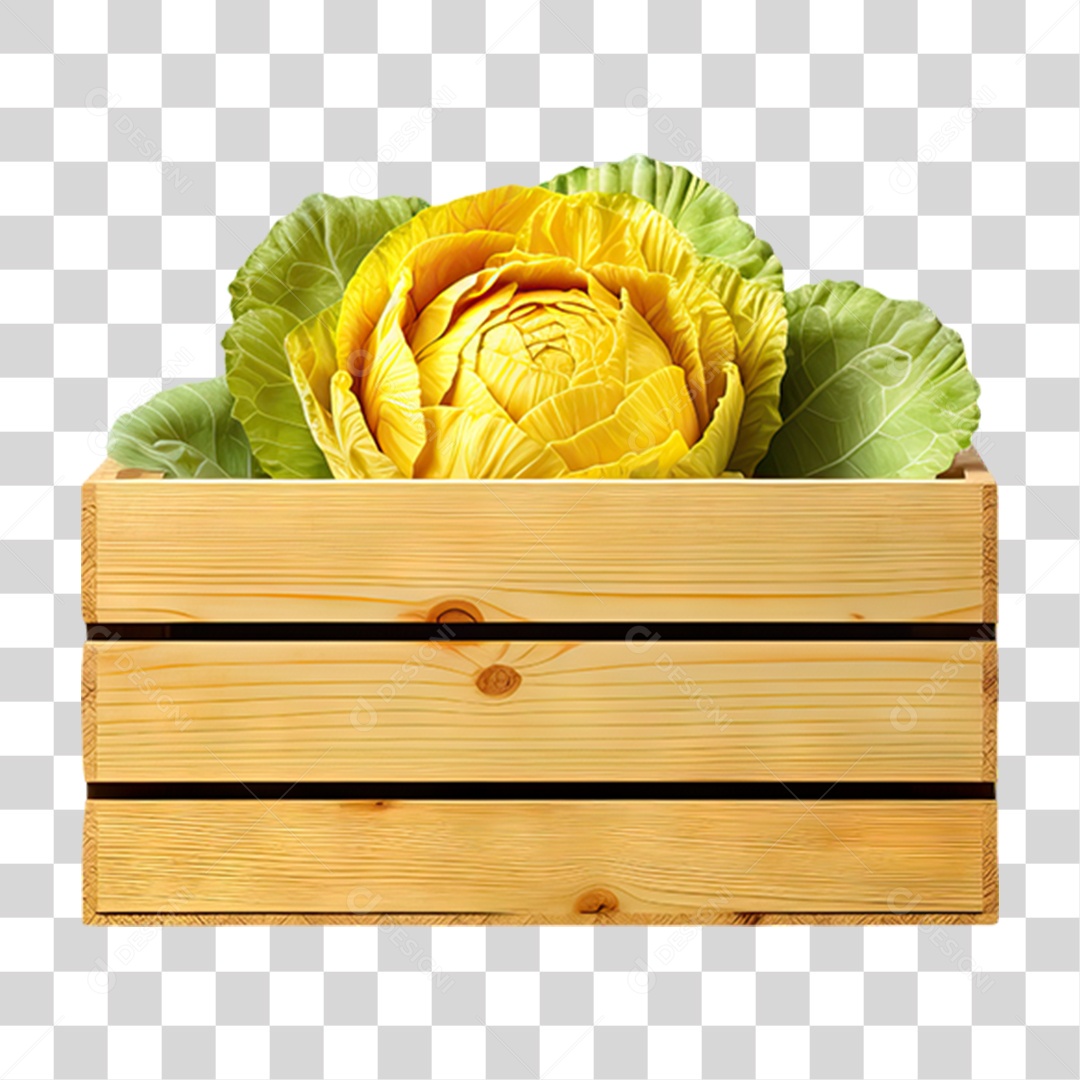 Caixa de Madeira com Verduras Frutas e Legumes PNG Transparente