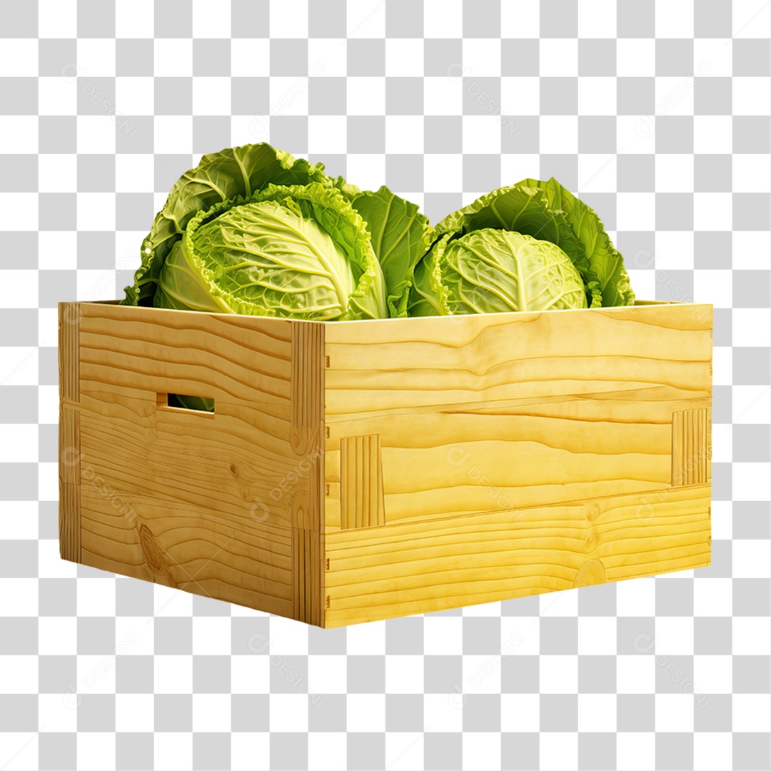Caixa de Madeira com Verduras Frutas e Legumes PNG Transparente