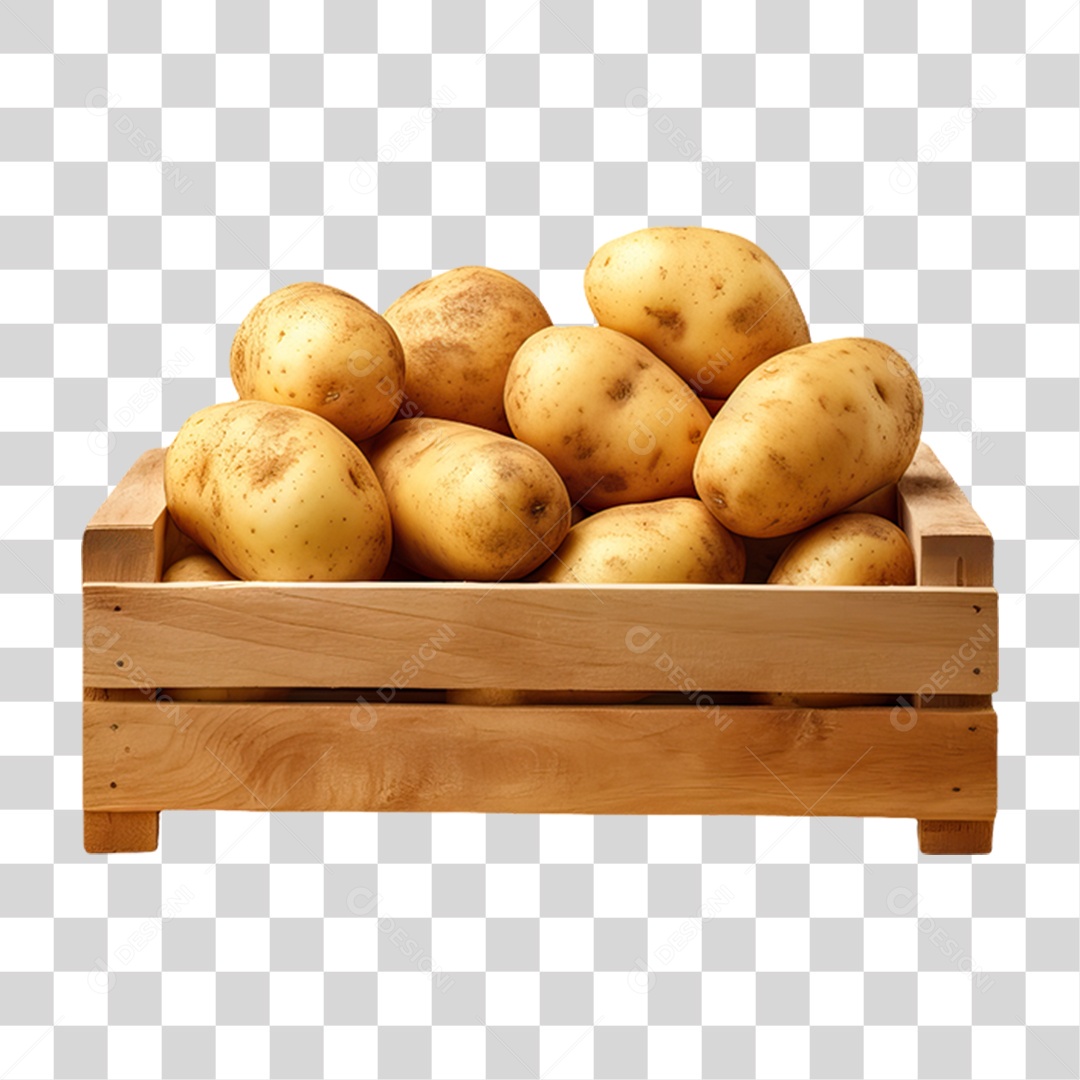 Caixa de Madeira com Verduras Frutas e Legumes PNG Transparente
