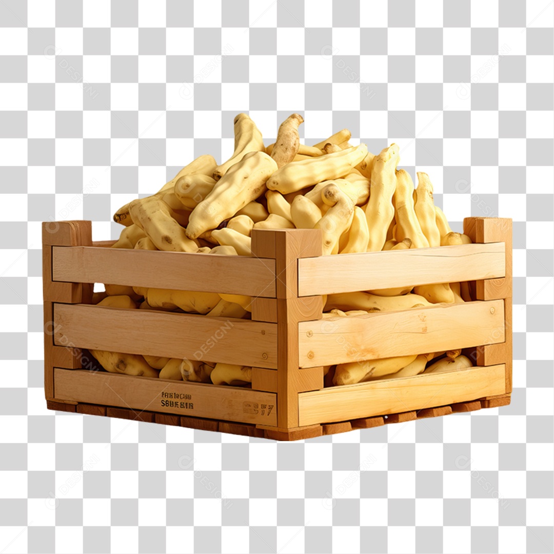 Caixa de Madeira com Verduras Frutas e Legumes PNG Transparente