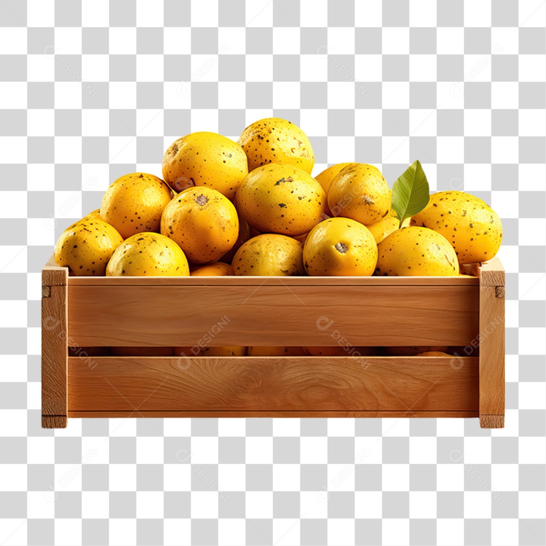 Caixa de Madeira com Verduras Frutas e Legumes PNG Transparente