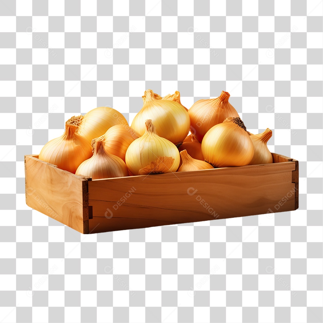 Caixa de Madeira com Verduras Frutas e Legumes PNG Transparente