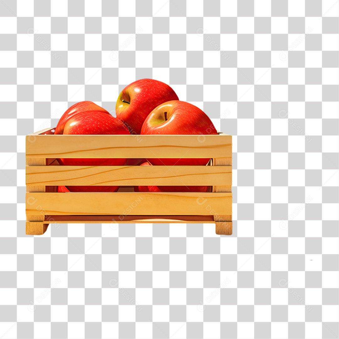 Caixa de Madeira com Verduras Frutas e Legumes PNG Transparente