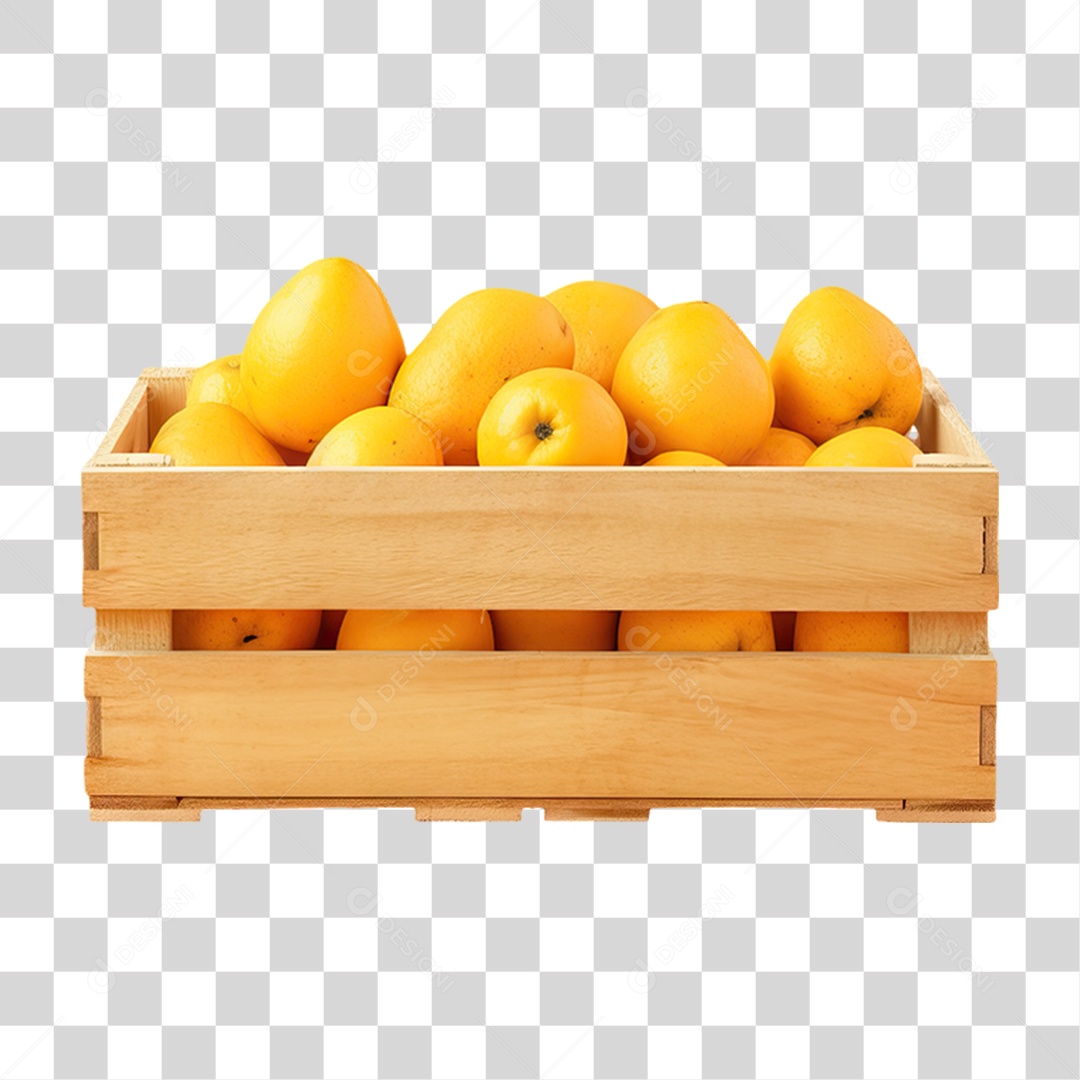 Caixa de Madeira com Verduras Frutas e Legumes PNG Transparente