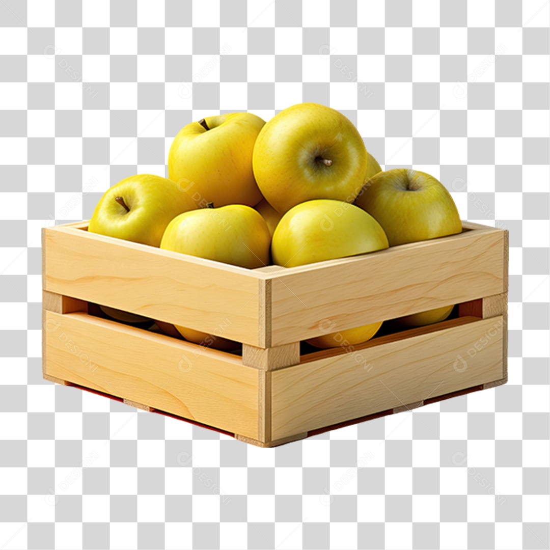 Caixa de Madeira com Verduras Frutas e Legumes PNG Transparente