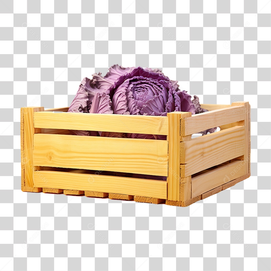 Caixa de Madeira com Verduras Frutas e Legumes PNG Transparente