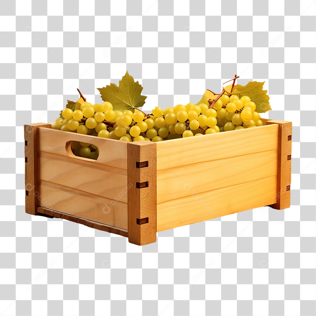 Caixa de Madeira com Verduras Frutas e Legumes PNG Transparente