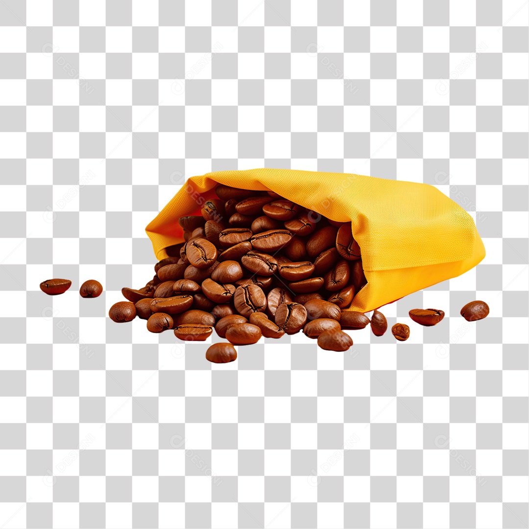 Saco de Papel com Grãos de Café PNG Transparente