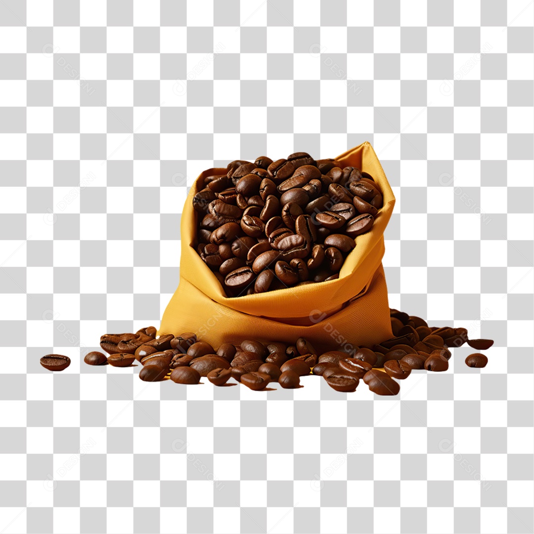 Saco de Papel com Grãos de Café PNG Transparente