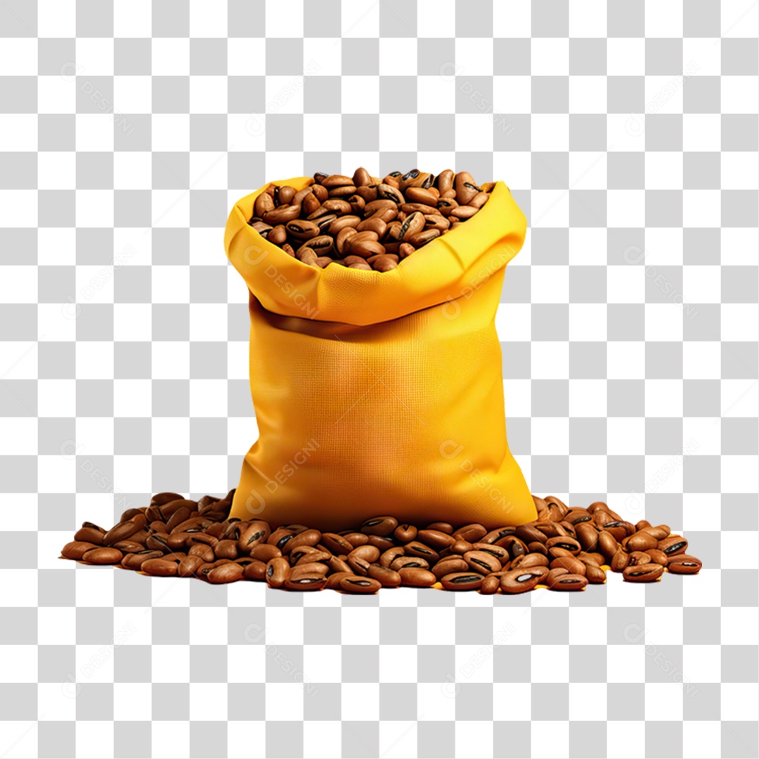 Saco de Papel com Grãos de Café PNG Transparente
