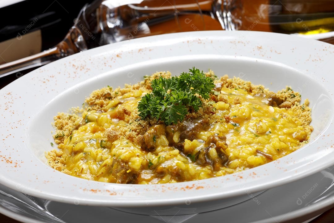 Risotto com carne e cheiro verde