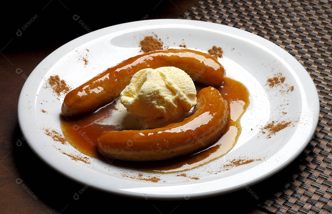 Bananas caramelizadas com sorvete parrilla del mercado