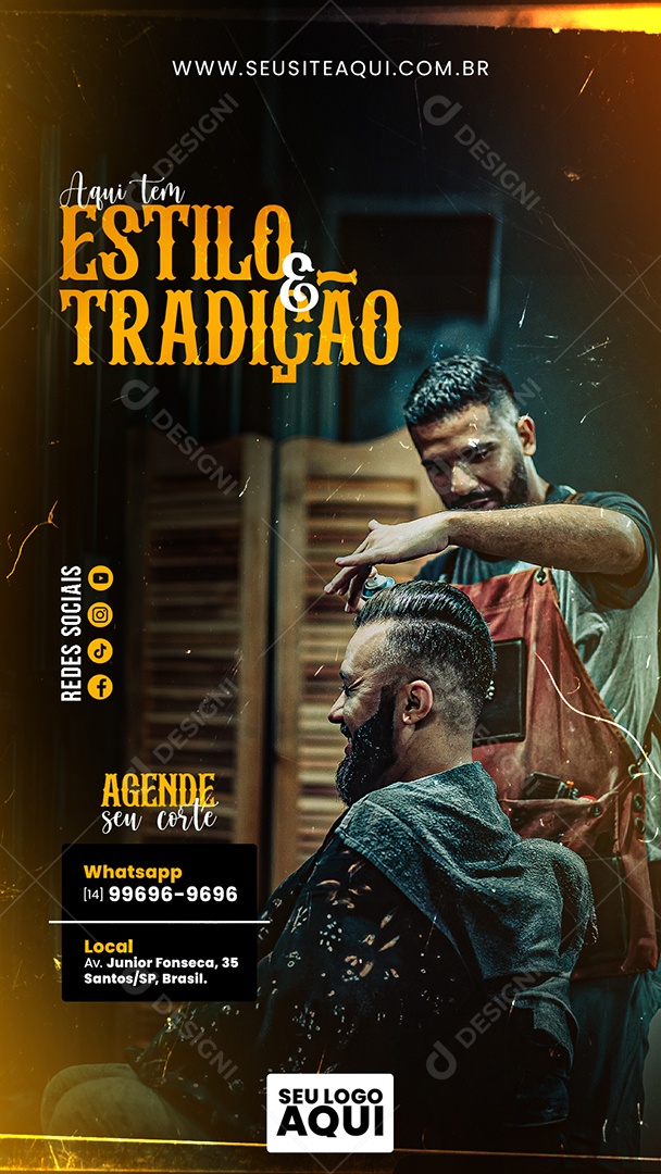 Social Media Aqui Tem Estilo e Tradição Barbearia PSD Editável