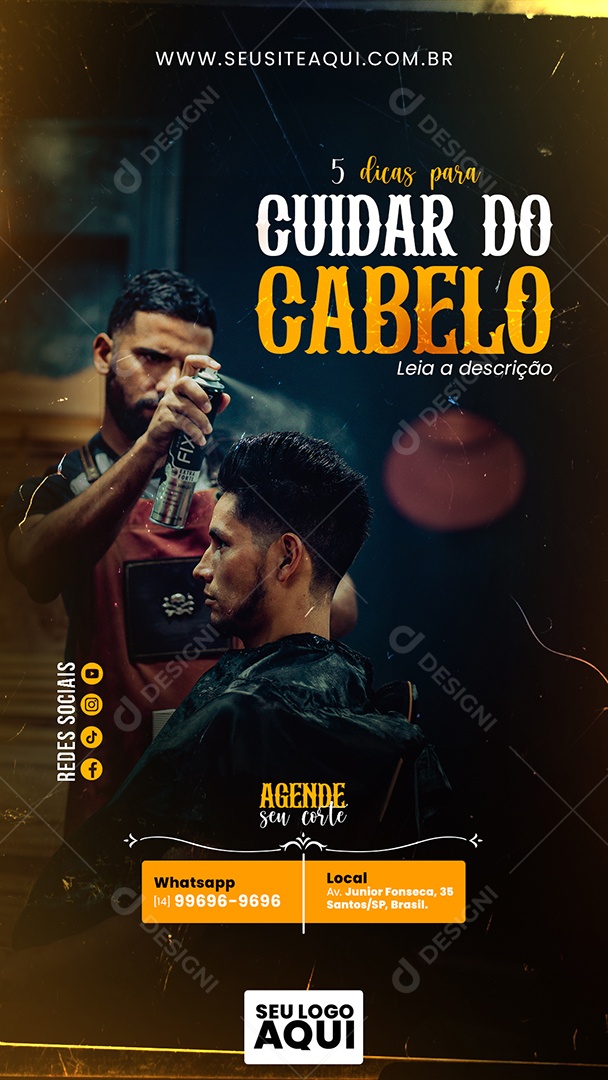 Story Dicas Para Cuidar Do Cabelo Barbearia Social Media PSD Editável
