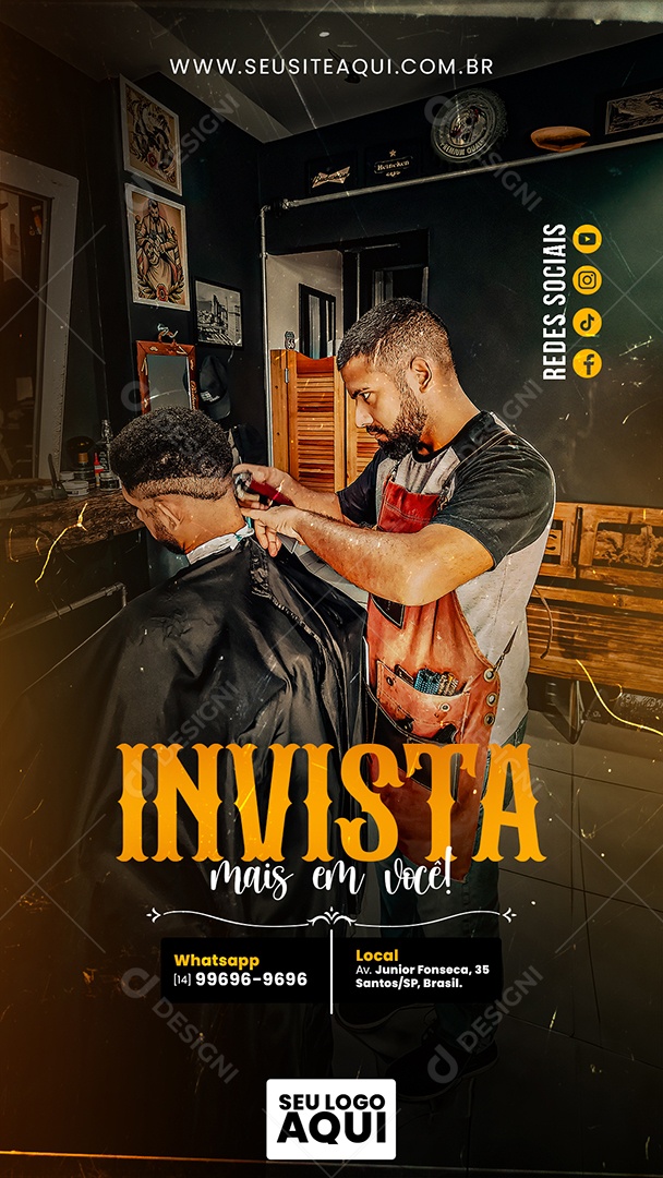 Social Media Story Invista Mais Em Você Barbearia PSD Editável