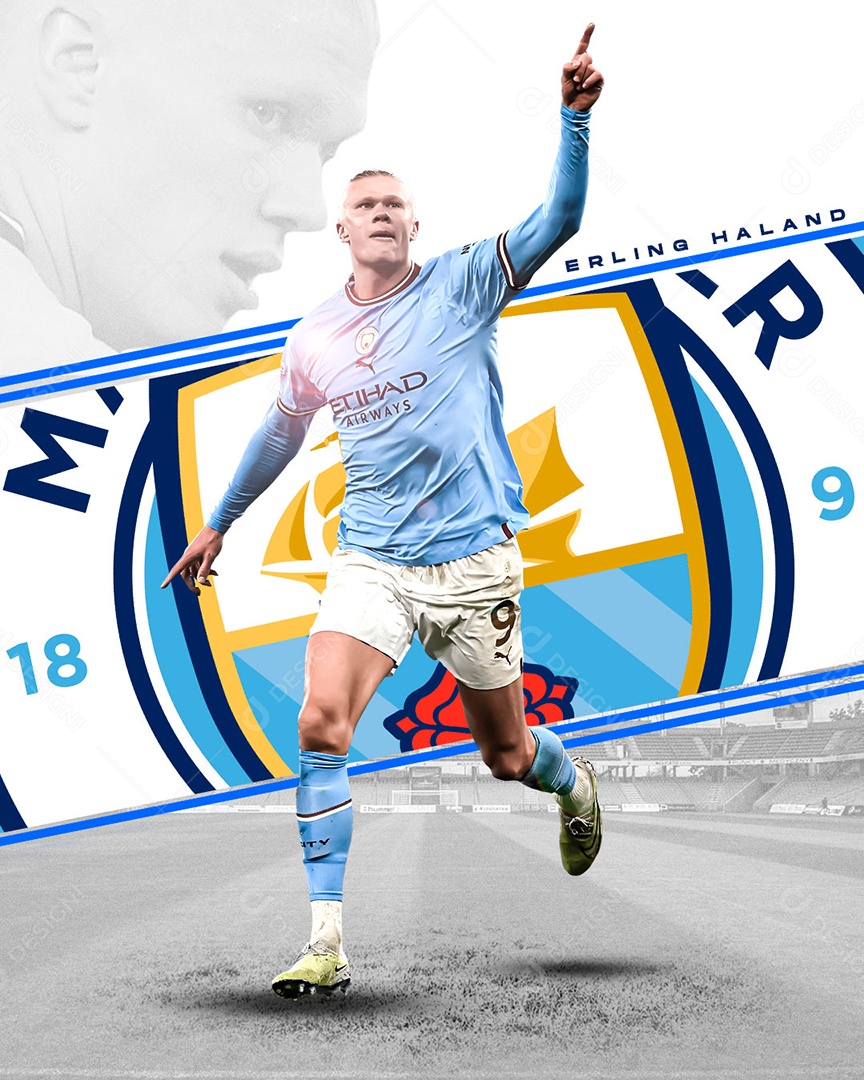 Social Media Futebol Jogador  Erling Haaland Manchester City PSD Editável