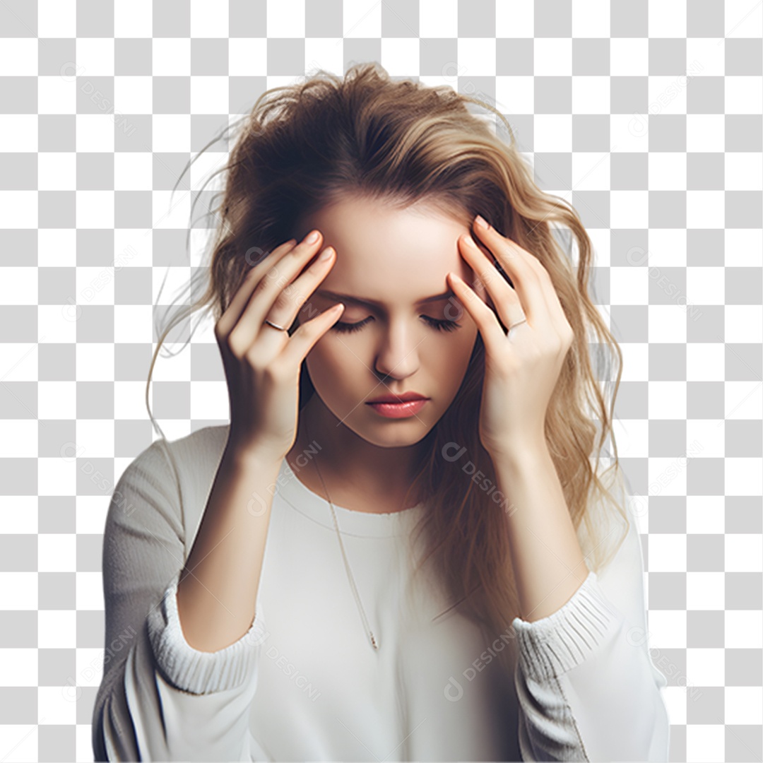 Mulher com Enxaqueca Forte PNG Transparente