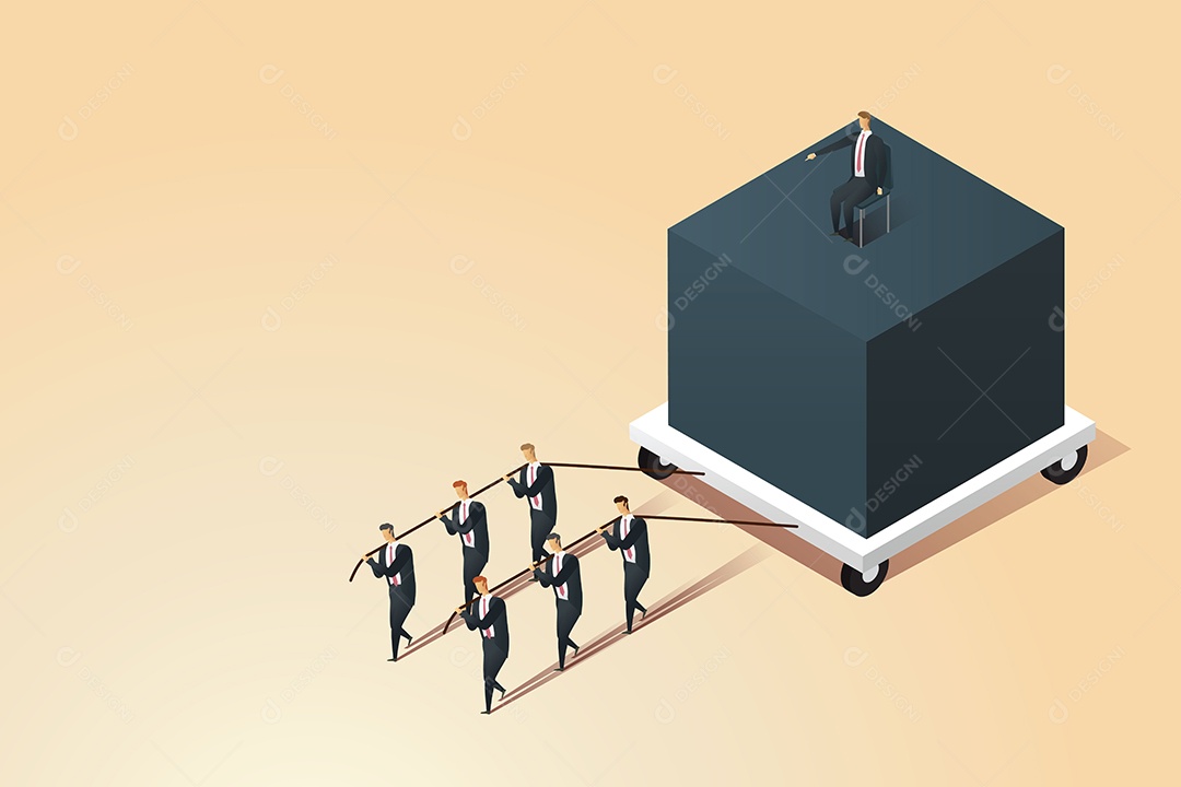 Chefe Senta e Ordena Que Um Grupo de Funcionários Subordinados Arraste a Pesada Carga de Trabalho Adiante Vetor EPS