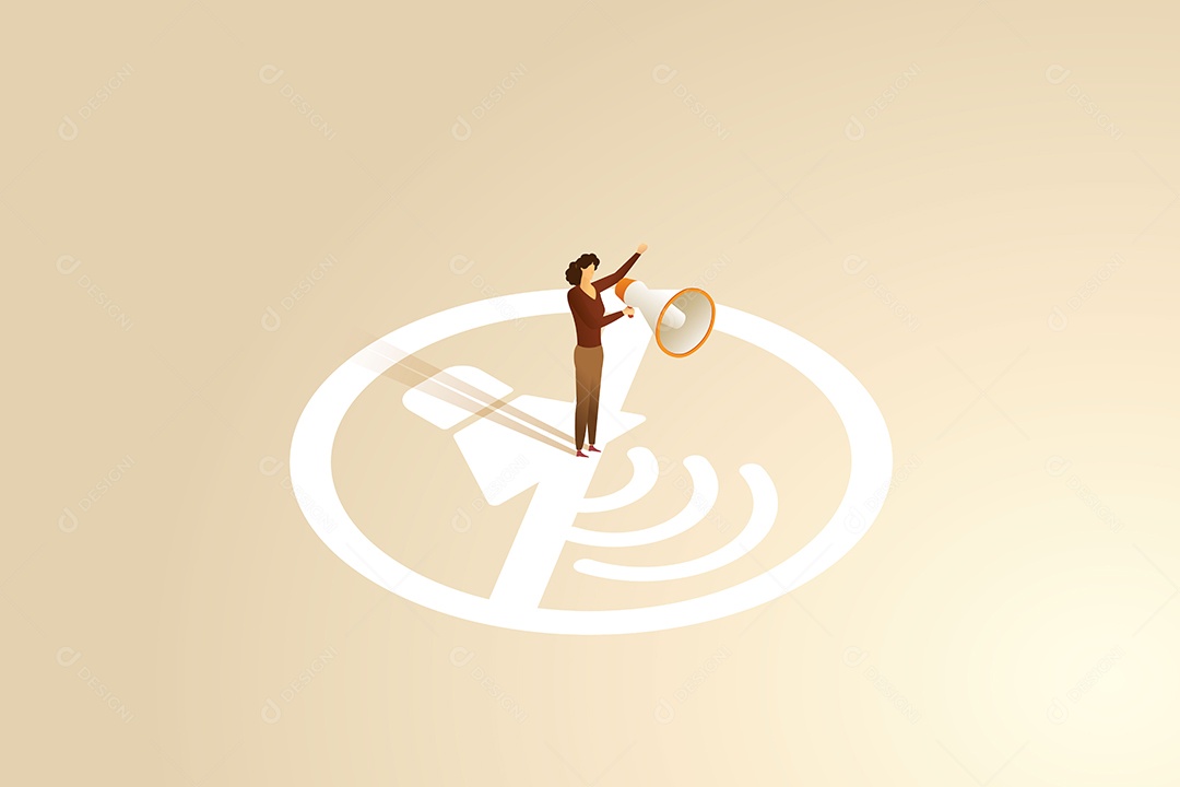 Mulher Segurando Um Megafone Em Pé Sobre Um Ícone Mudo Vetor EPS