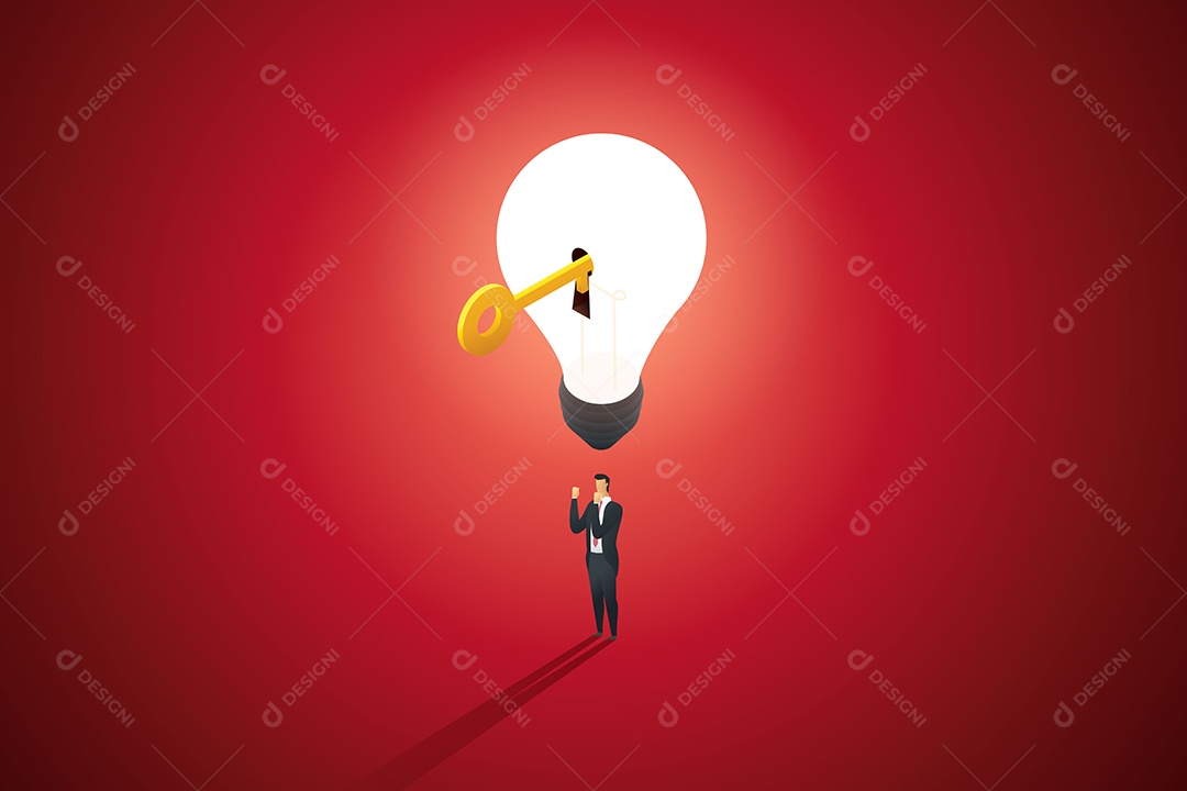 Empresário Sob Lâmpada Com Chave de Ouro Desbloqueada Vetor EPS