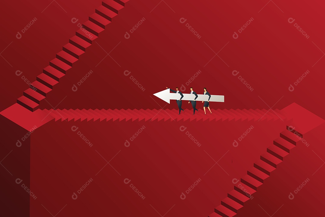 os Líderes Empresariais Lideram os Membros da Equipe Segurando Flechas Escada Acima para Definir Metas e Realizações Vetor EPS