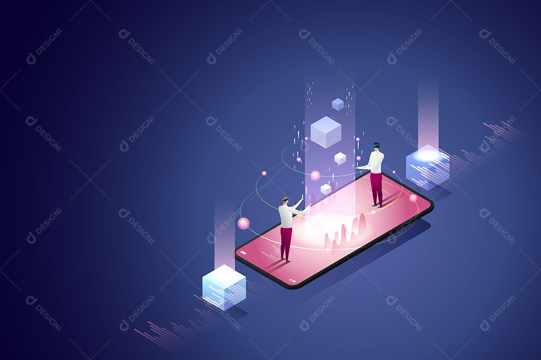 Uma Tecnologia de Realidade Virtual para Usuários Em Smartphones e Dispositivos Digitais Com Tecnologia Futura Vetor EPS