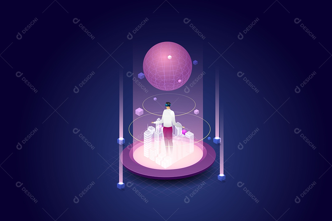 Tecnologia de Realidade Virtual Ilimitada para Futuros Usuários de Dispositivos Digitais Vetor EPS