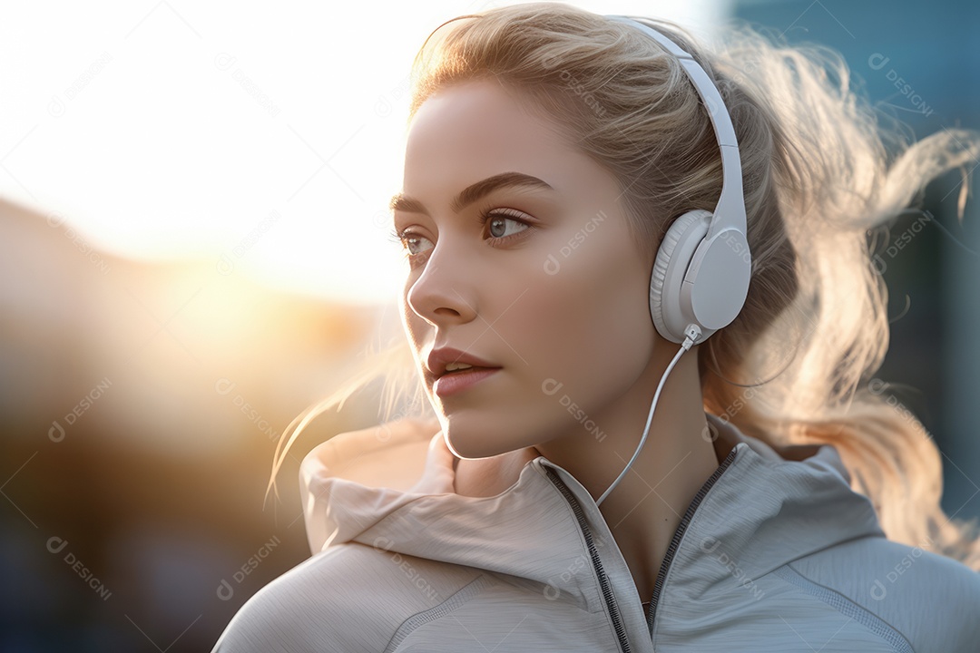 Jovem encantadora em estilo esportivo posando sério para câmera