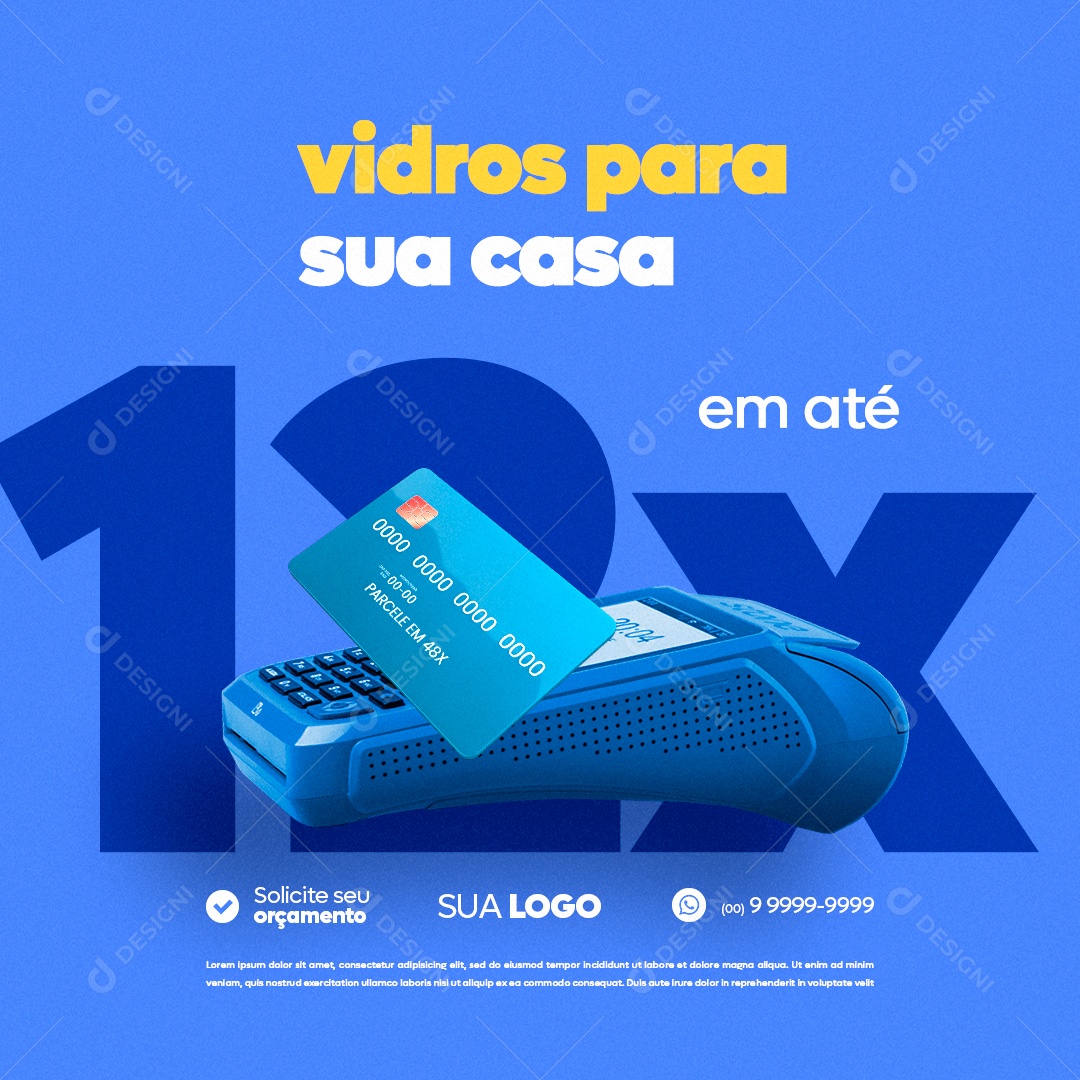 Vidraçaria Vidros para Sua Casa em Até 12x Social Media PSD Editável