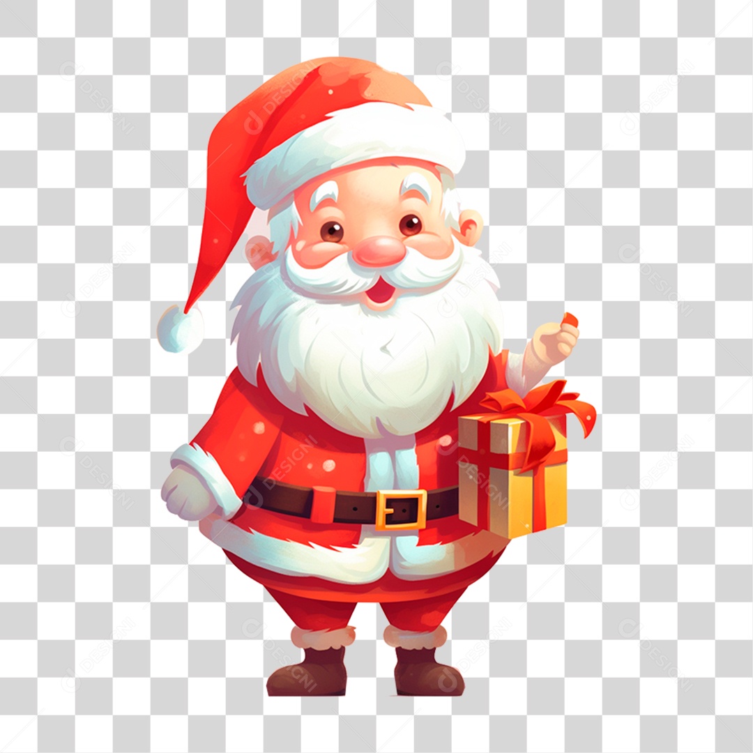 Papai Noel com Presernte PNG Transparente