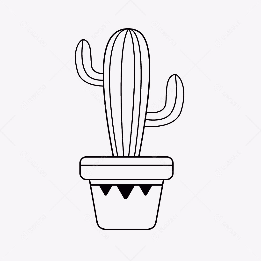 Cacto Preto e Branco em Vaso Ilustração Vetor EPS